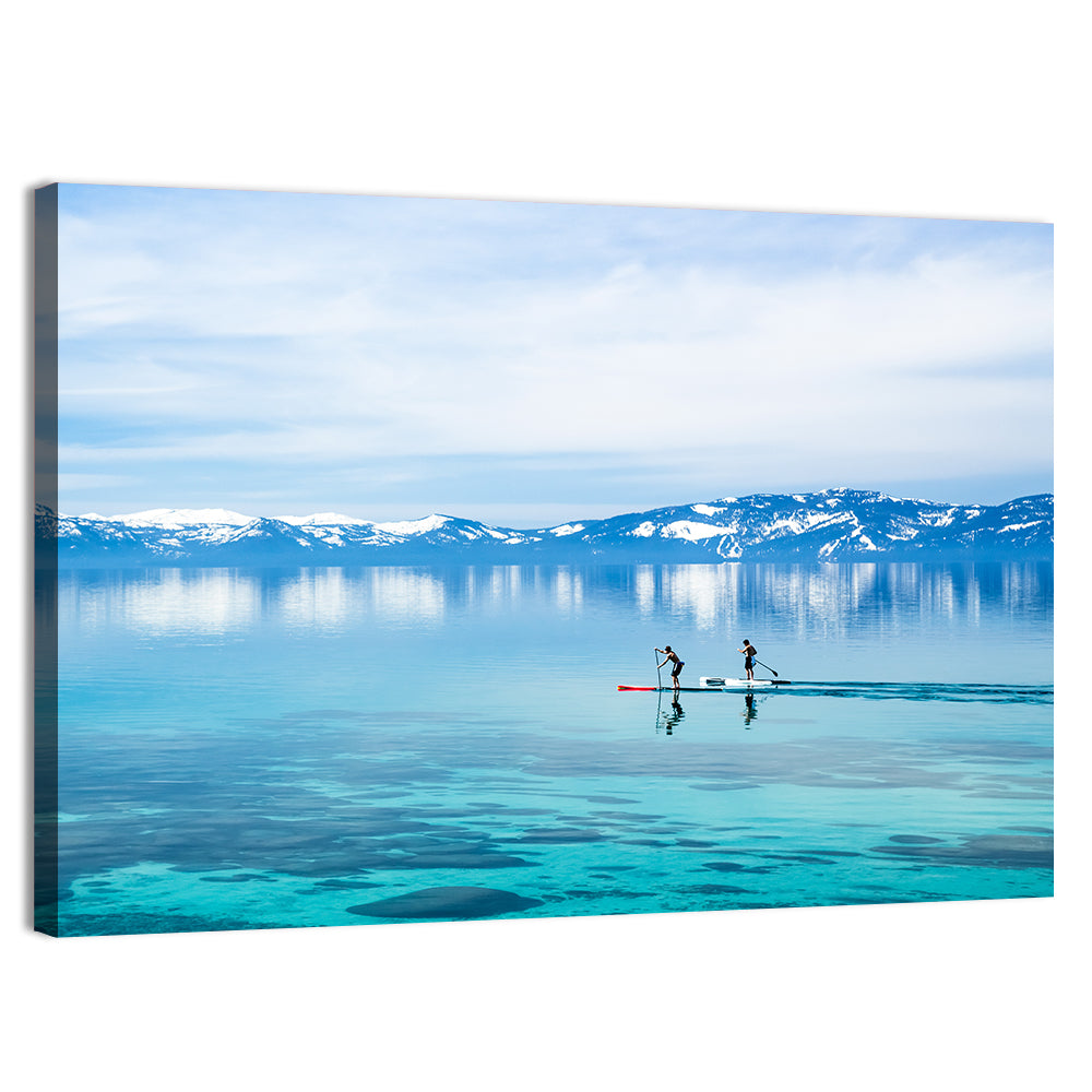 Two Paddleboarders on Mountain Lake Wall Art, canvas print, landscape