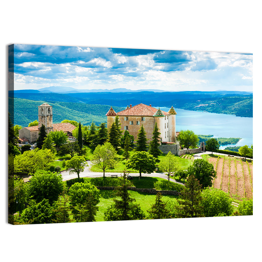 Château D'esparron and Village Church Wall Art, canvas print, landscape