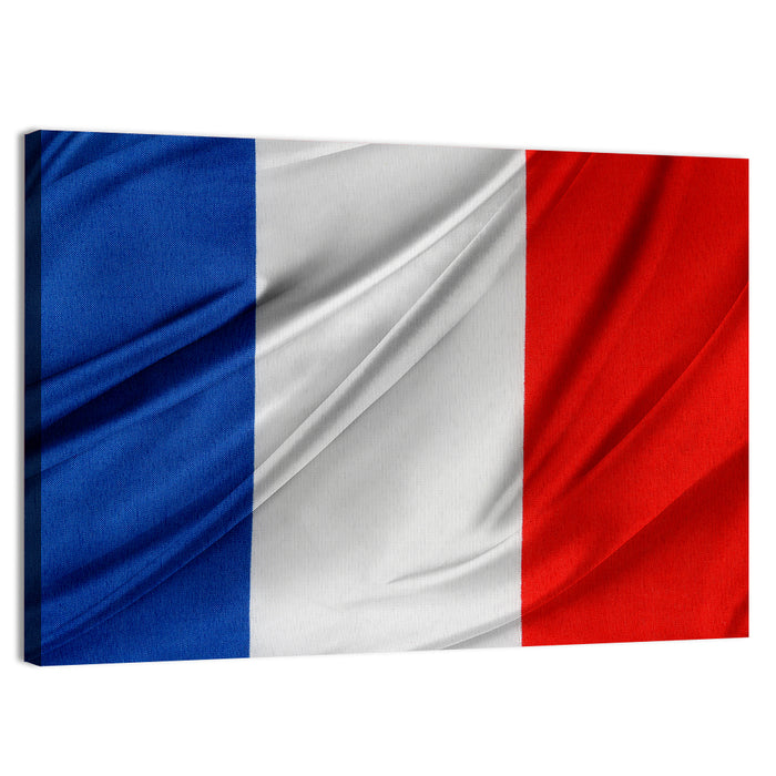 French Flag Tricolor with Folded Texture Wall Art as a canvas print