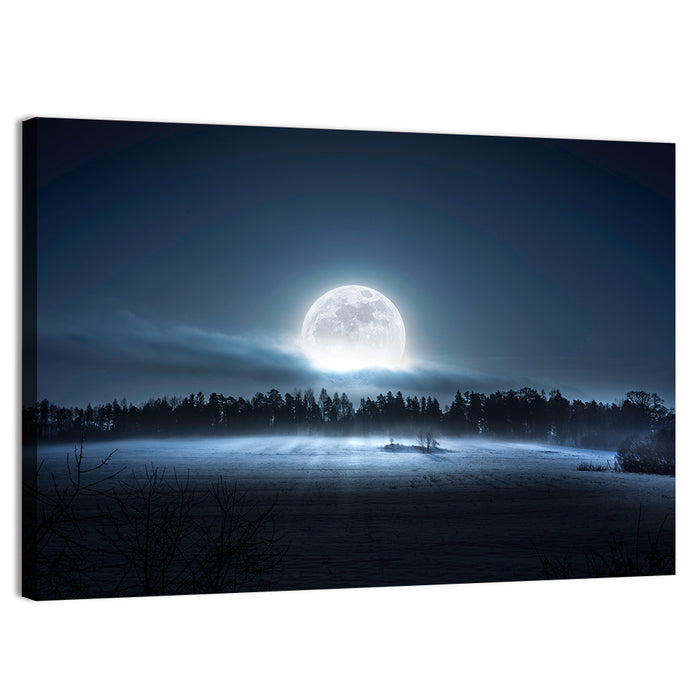 Moon Rising Over Forest Wall Art as a canvas print
