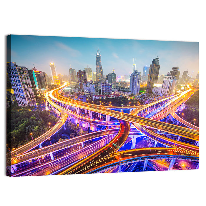 Shanghai Highway Skyline Wall Art as a canvas print