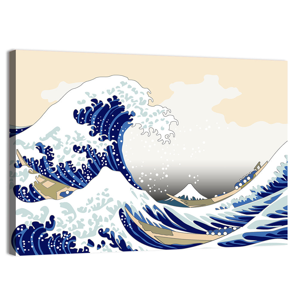 Hokusai Wave Illustration Wall Art, canvas print, landscape