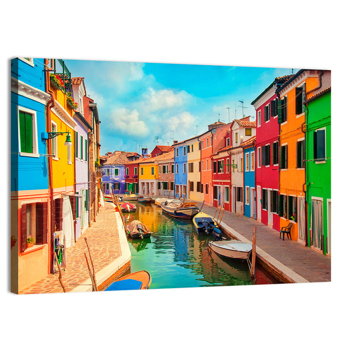 Burano Canal with Colorful Houses Wall Art as a canvas print