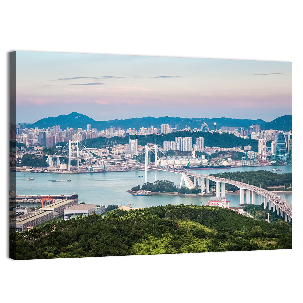 Haicang Suspension Bridge at Dusk Wall Art, canvas print, landscape