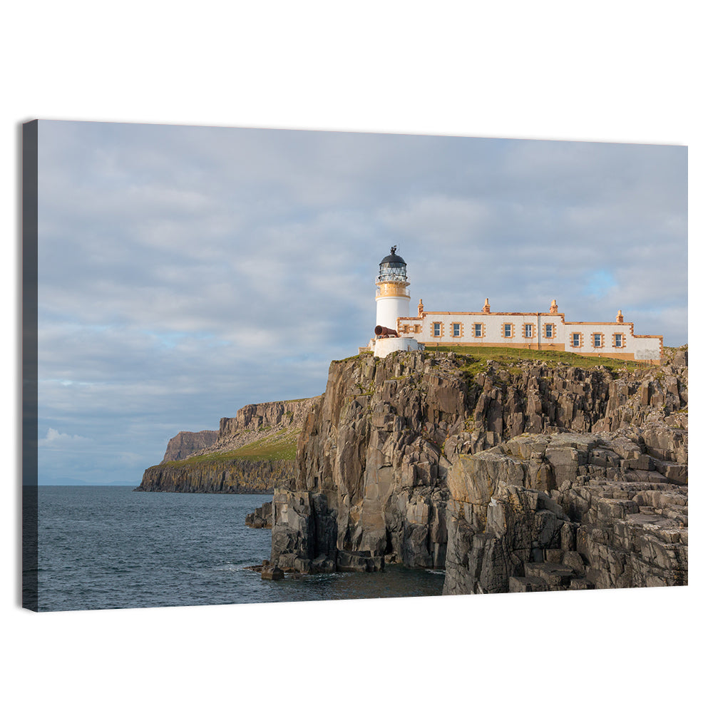 White Lighthouse on Neist Point Cliffs Wall Art, canvas print, landscape