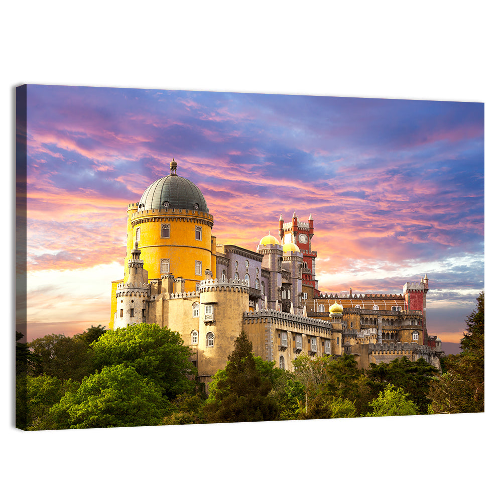 Pena Palace at Golden Dusk, Sintra Wall Art, canvas print, landscape