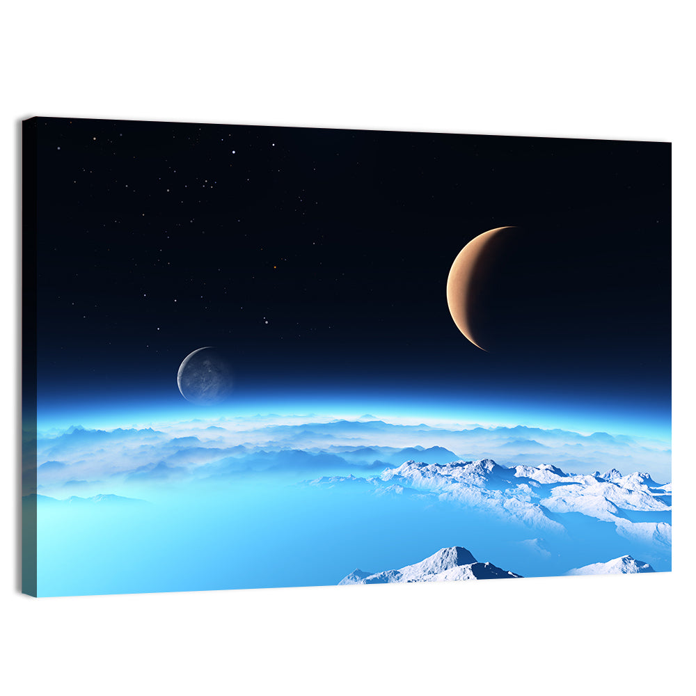Ice Planet with Crescent Moon Wall Art, canvas print, landscape