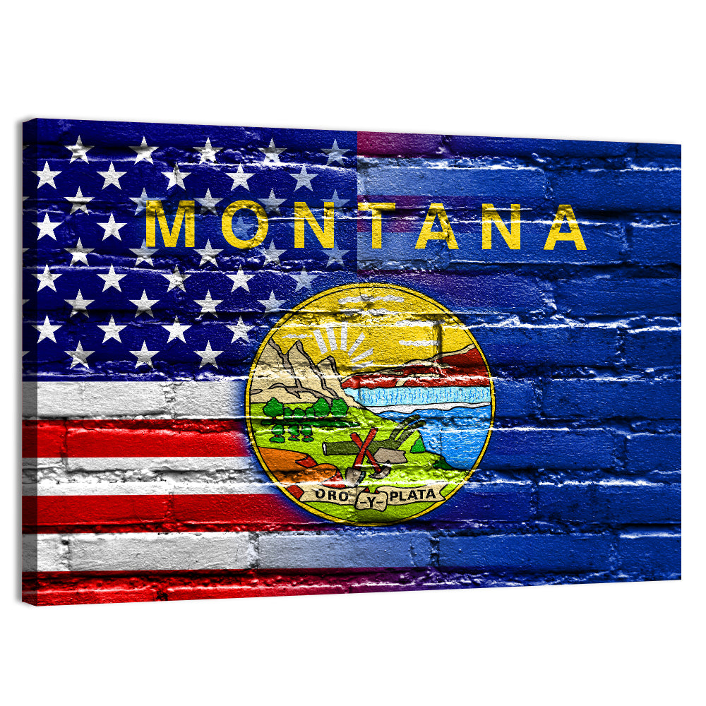 United States and Montana Flag Wall Art, canvas print, landscape
