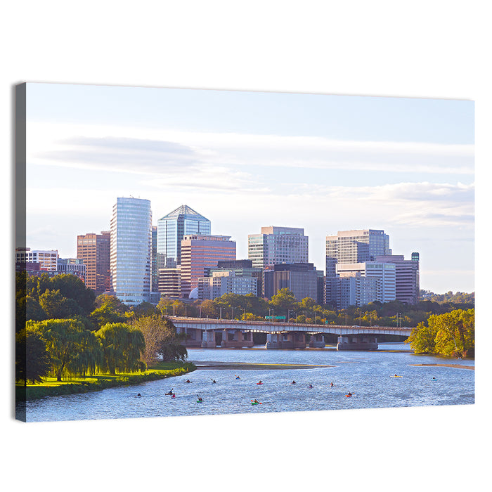 Rosslyn Skyline with Kayaks Wall Art as a canvas print