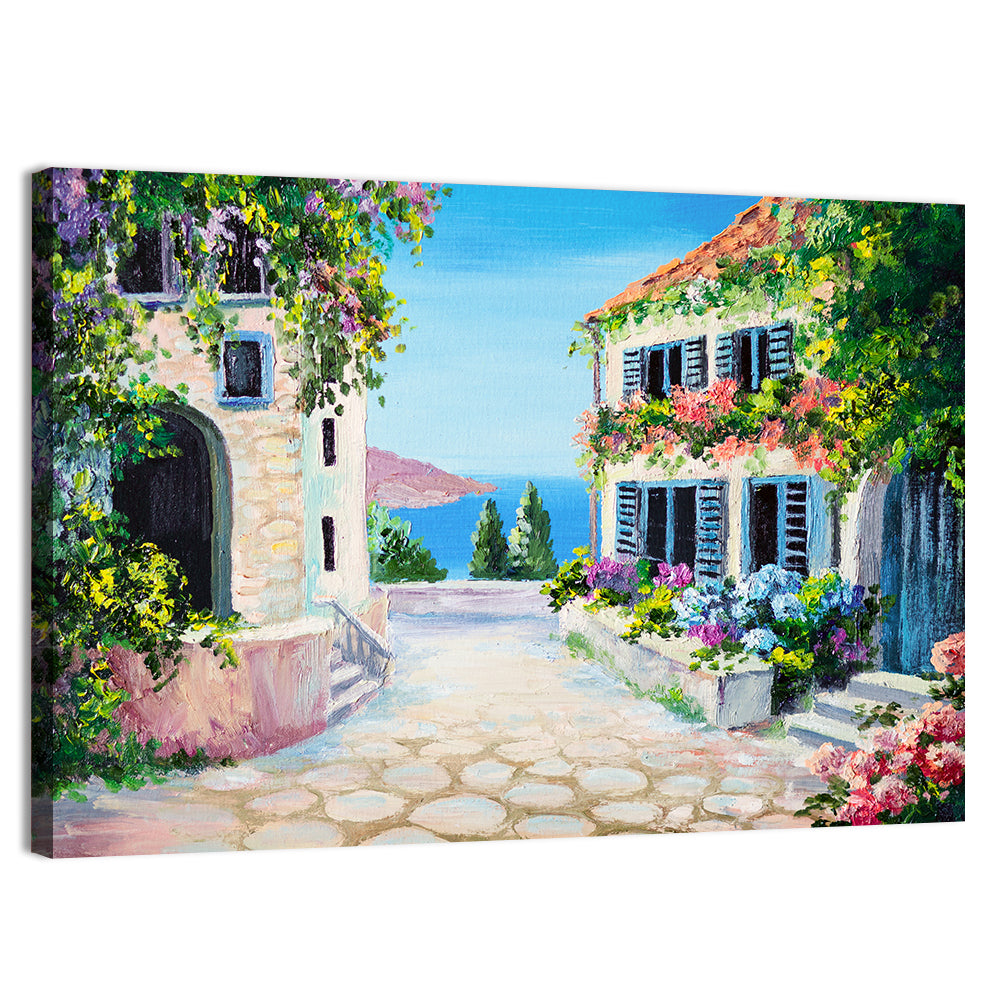 Cobblestone Path to the Sea Wall Art, canvas print, landscape