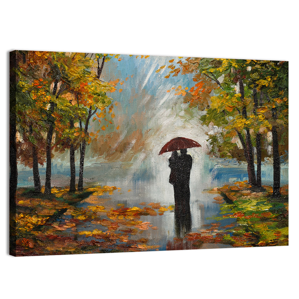 Couple in Autumn Forest Wall Art, canvas print, landscape