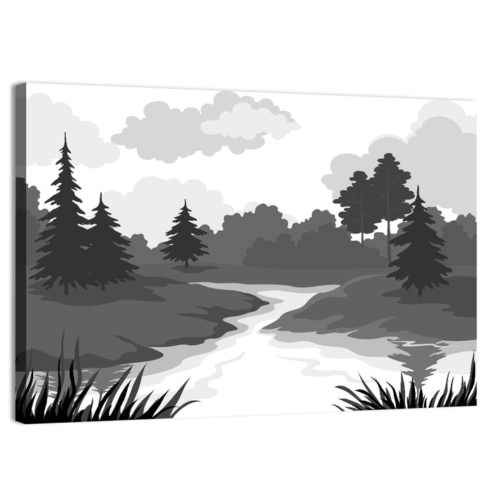 Winding River Silhouette Wall Art as a canvas print