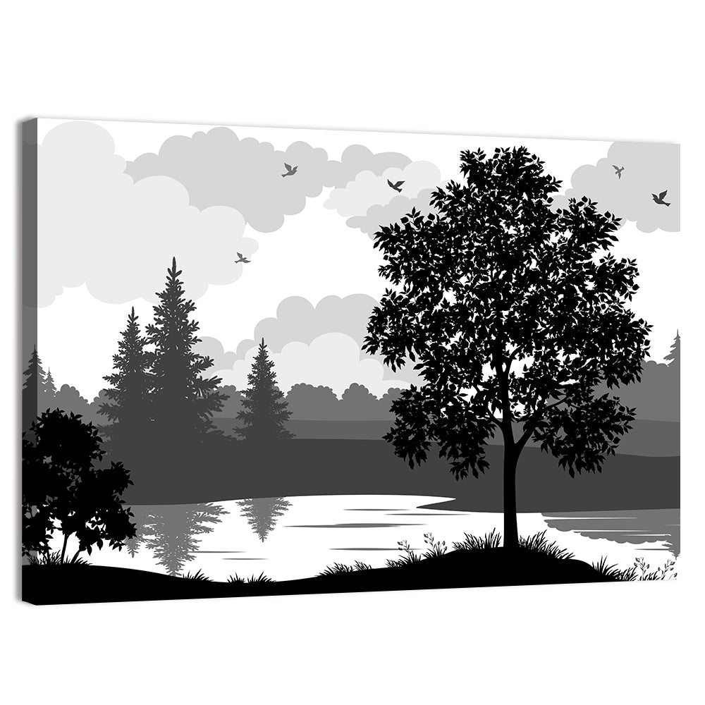 Lake Silhouette with Tree Wall Art, canvas print, landscape