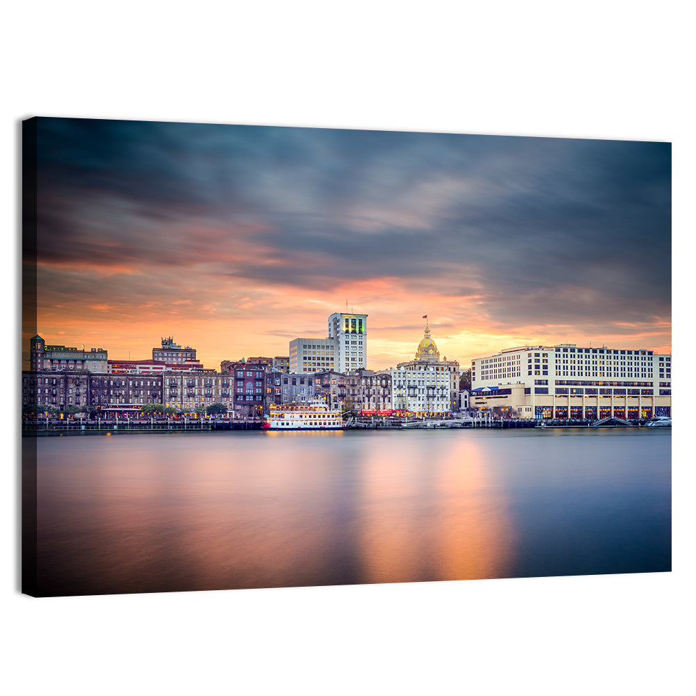 Savannah Riverfront Sunset Skyline Wall Art, canvas print, landscape