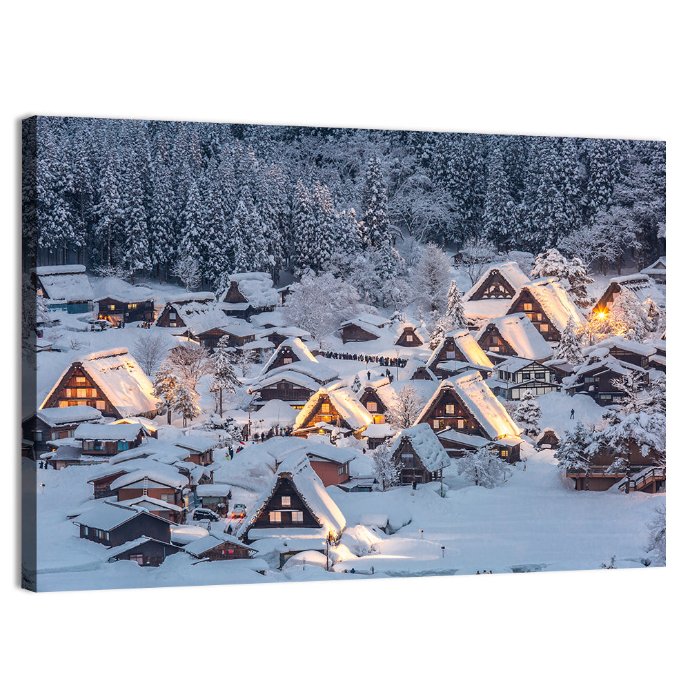 Shirakawa-go Lighted Village Wall Art, canvas print, landscape