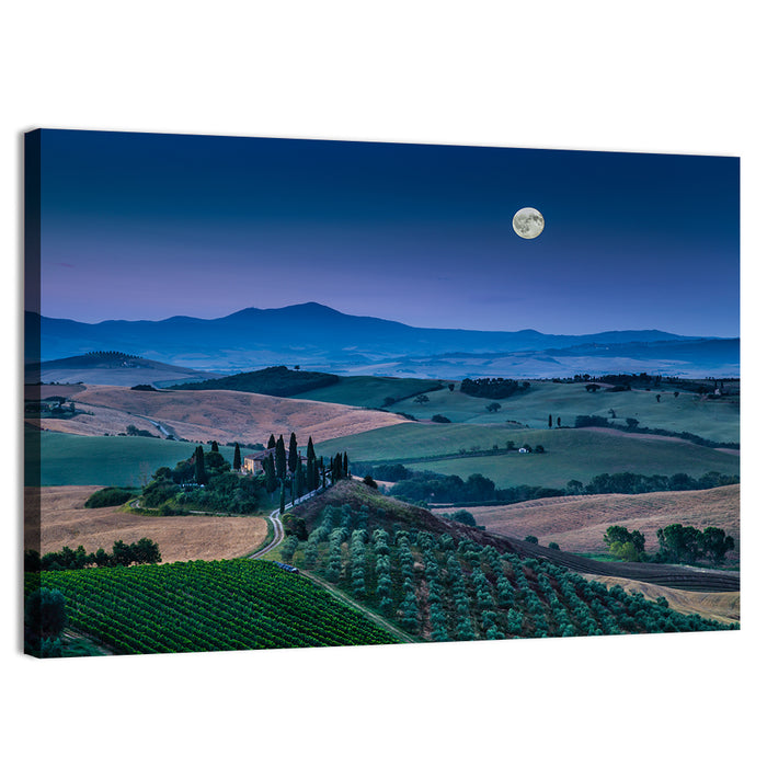 Moonlit Tuscan Hills Wall Art as a canvas print