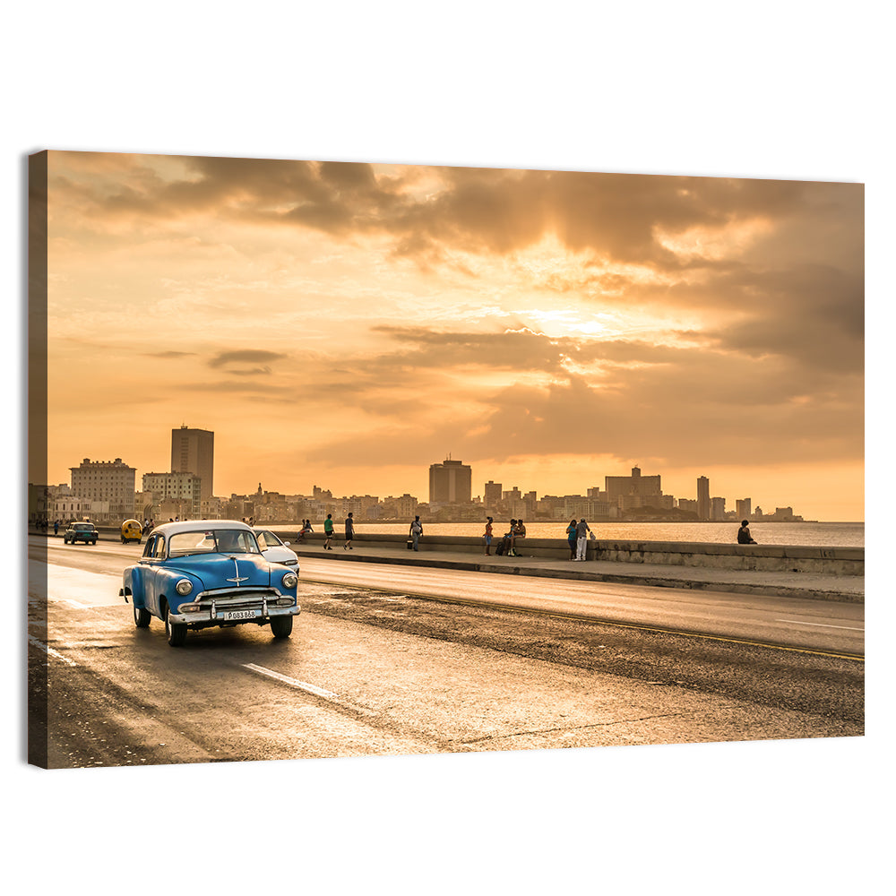 Havana Malecon Sunset Wall Art, canvas print, landscape