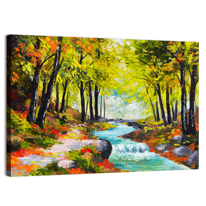 Autumn Forest Stream Wall Art as a canvas print
