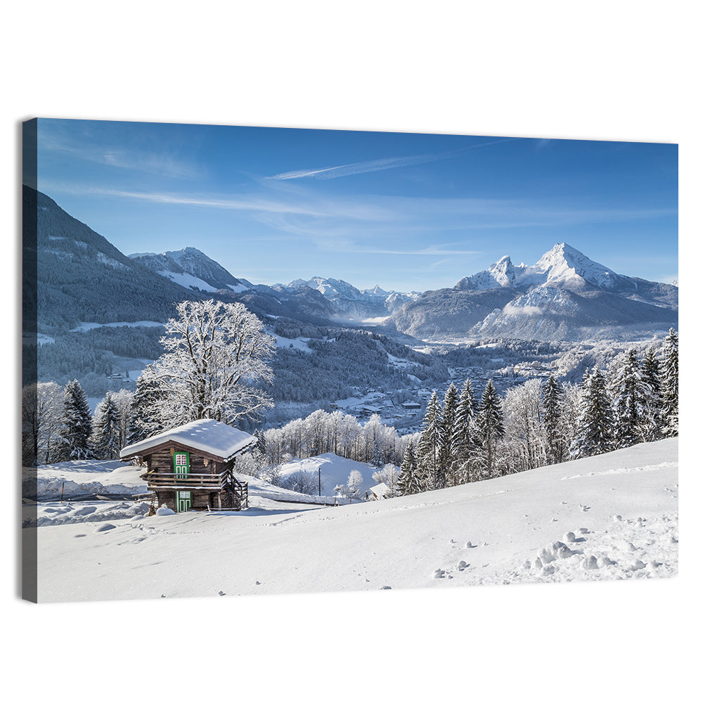 Berchtesgaden Alpine Cabin Scene Wall Art, canvas print, landscape