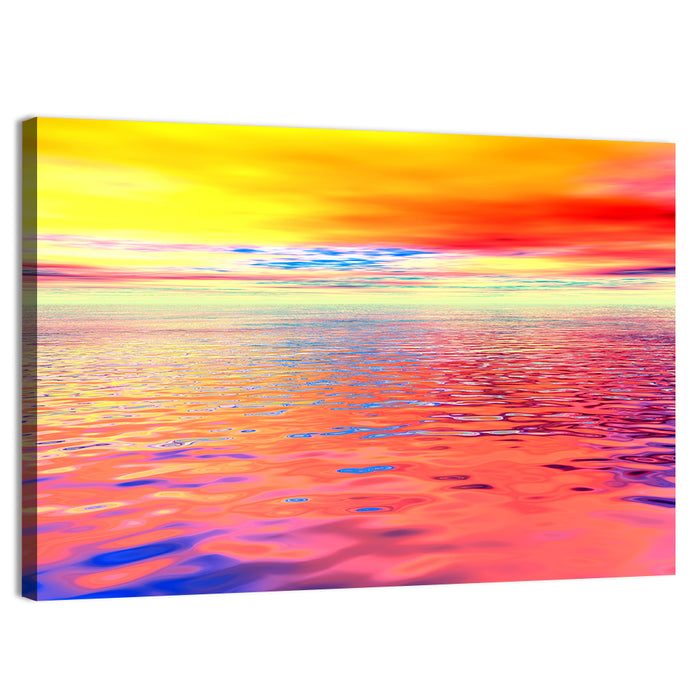 Surreal Ocean Sunset Illustration Wall Art as a canvas print