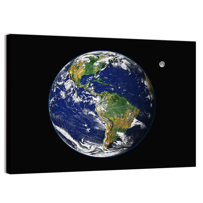 America from Space with Moon Wall Art as a canvas print