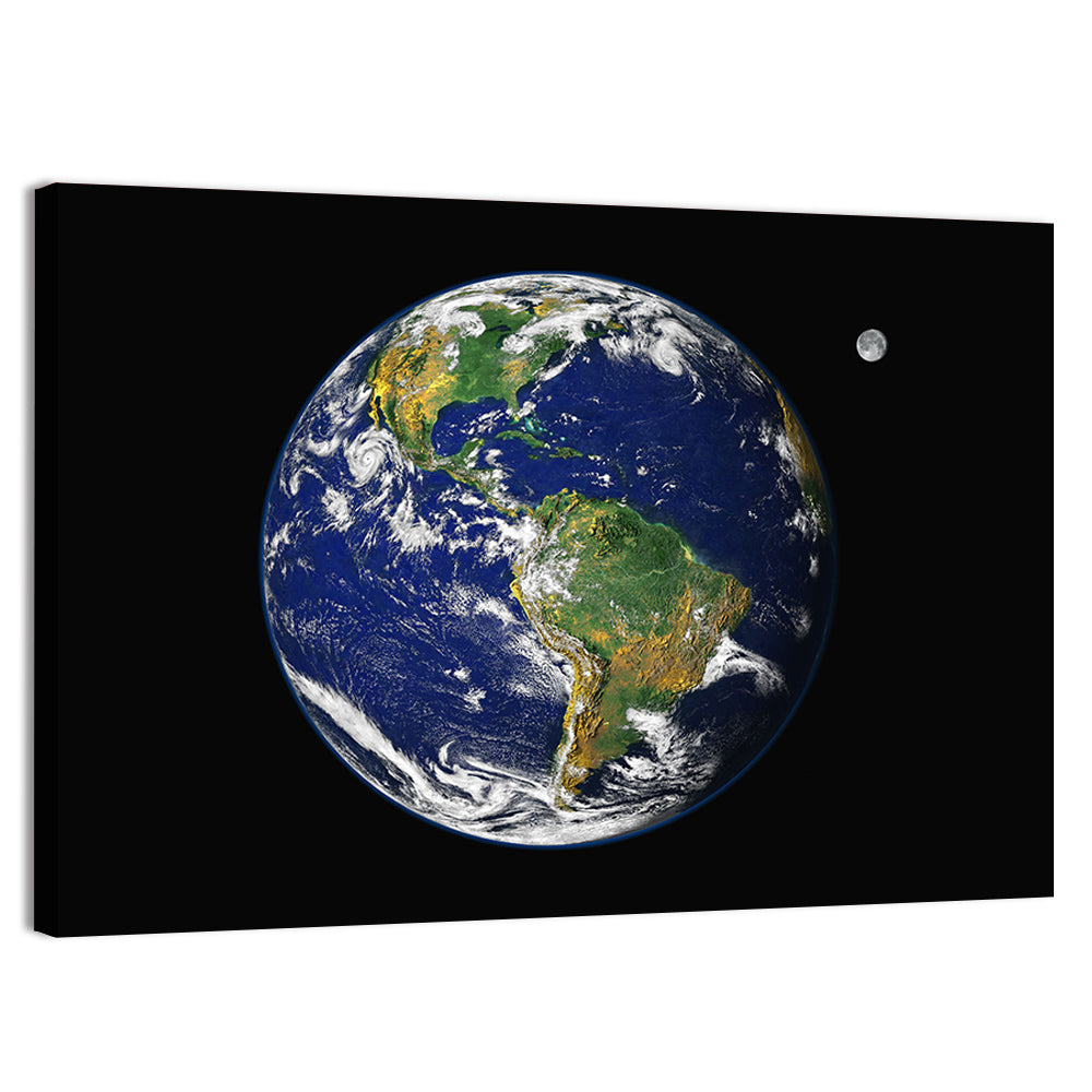 America from Space with Moon Wall Art, canvas print, landscape