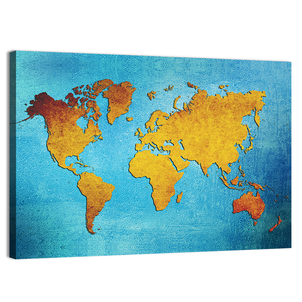 Distressed Blue World Map Wall Art, canvas print, landscape