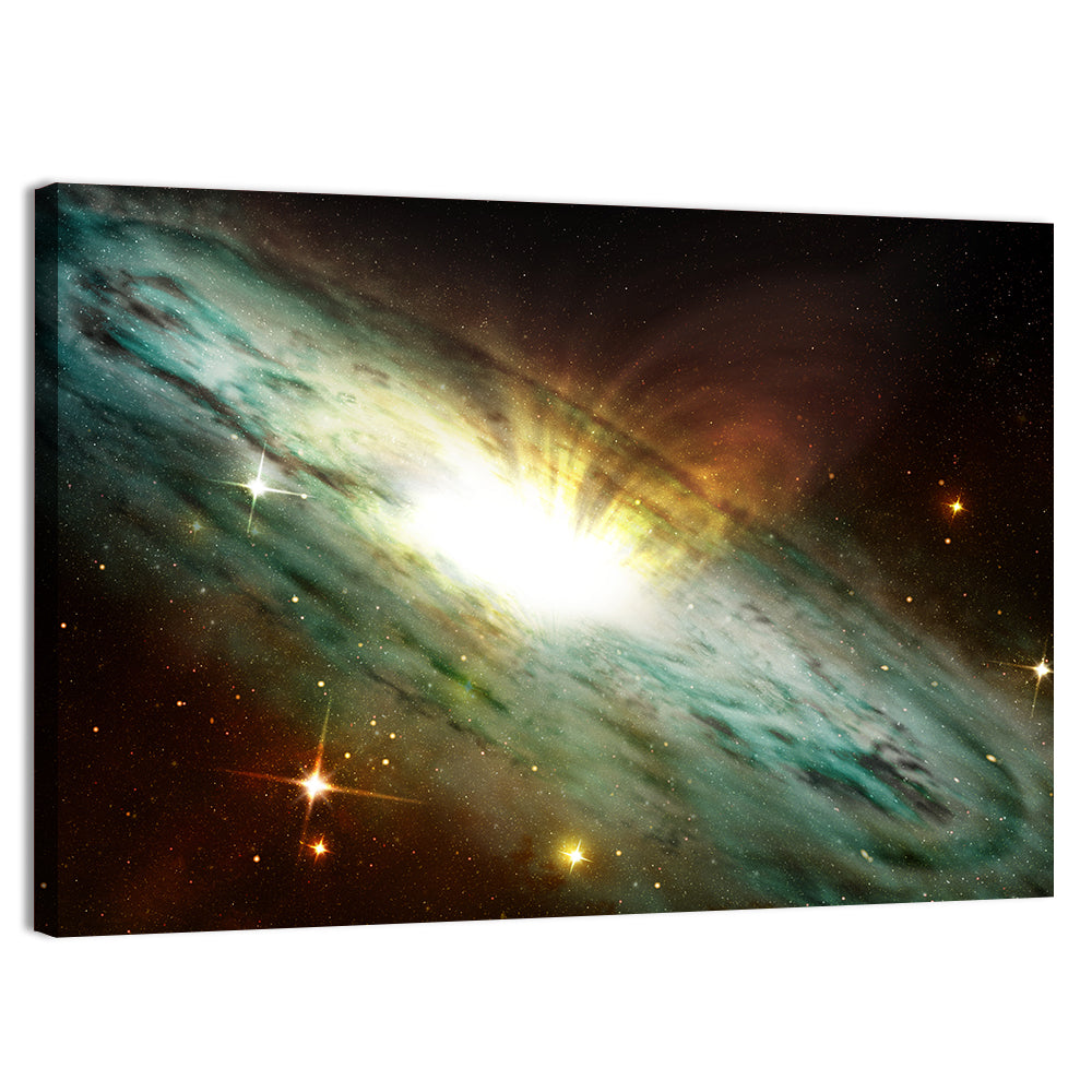 Spiral Galaxy with Glowing Core Wall Art, canvas print, landscape