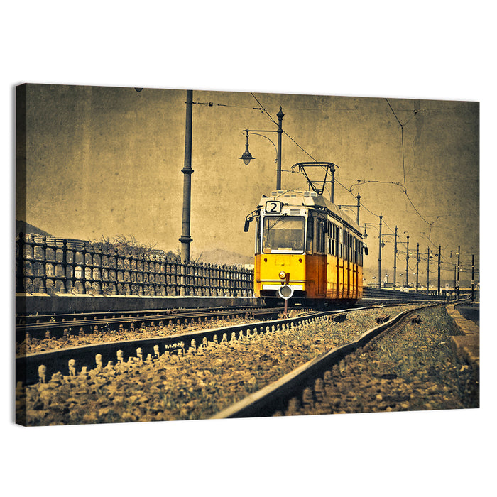 Yellow Tram No. 2 on Tracks Wall Art as a canvas print