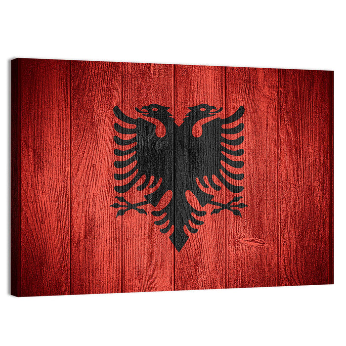 Albanian Flag Emblem Wall Art as a canvas print