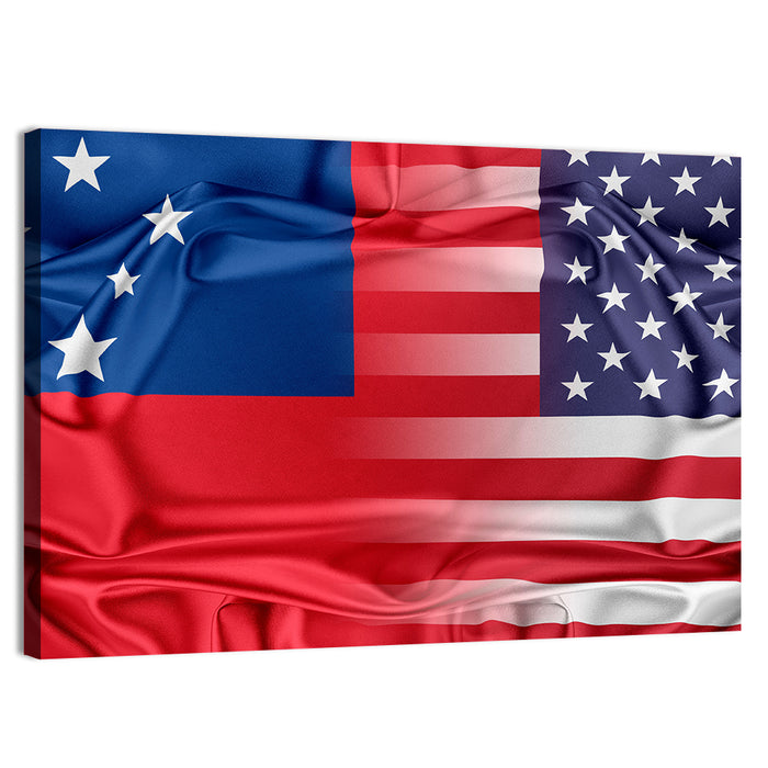 Samoa and USA Flag Blend Wall Art as a canvas print