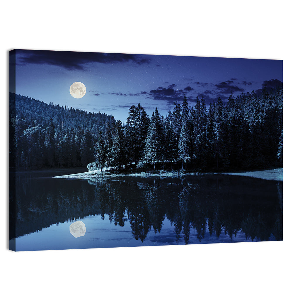 Moonlit Pine Lake Wall Art, canvas print, landscape