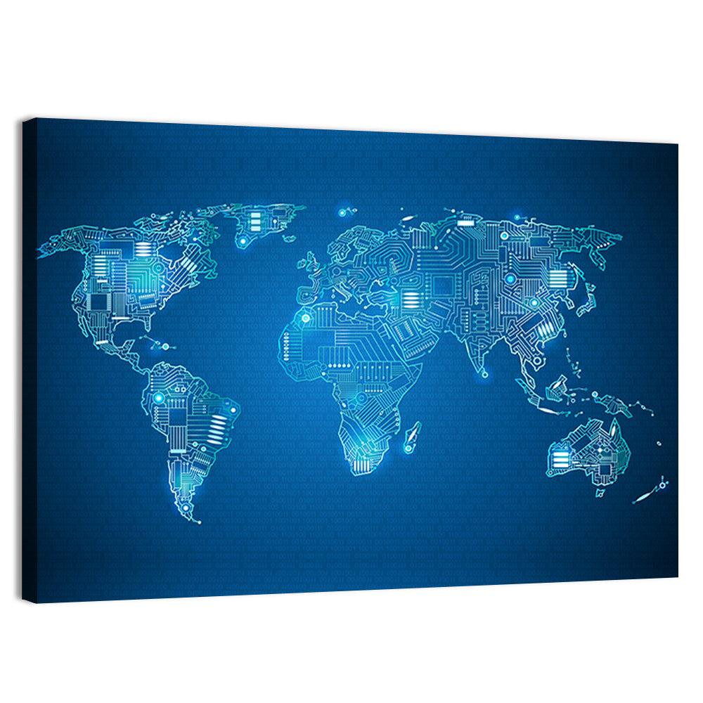 Digital Circuit World Map Wall Art, canvas print, landscape