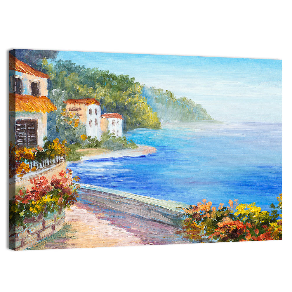 Rest Houses by the Sea Wall Art, canvas print, landscape