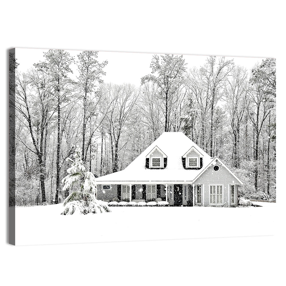Frosty Winter House Landscape Wall Art, canvas print, landscape