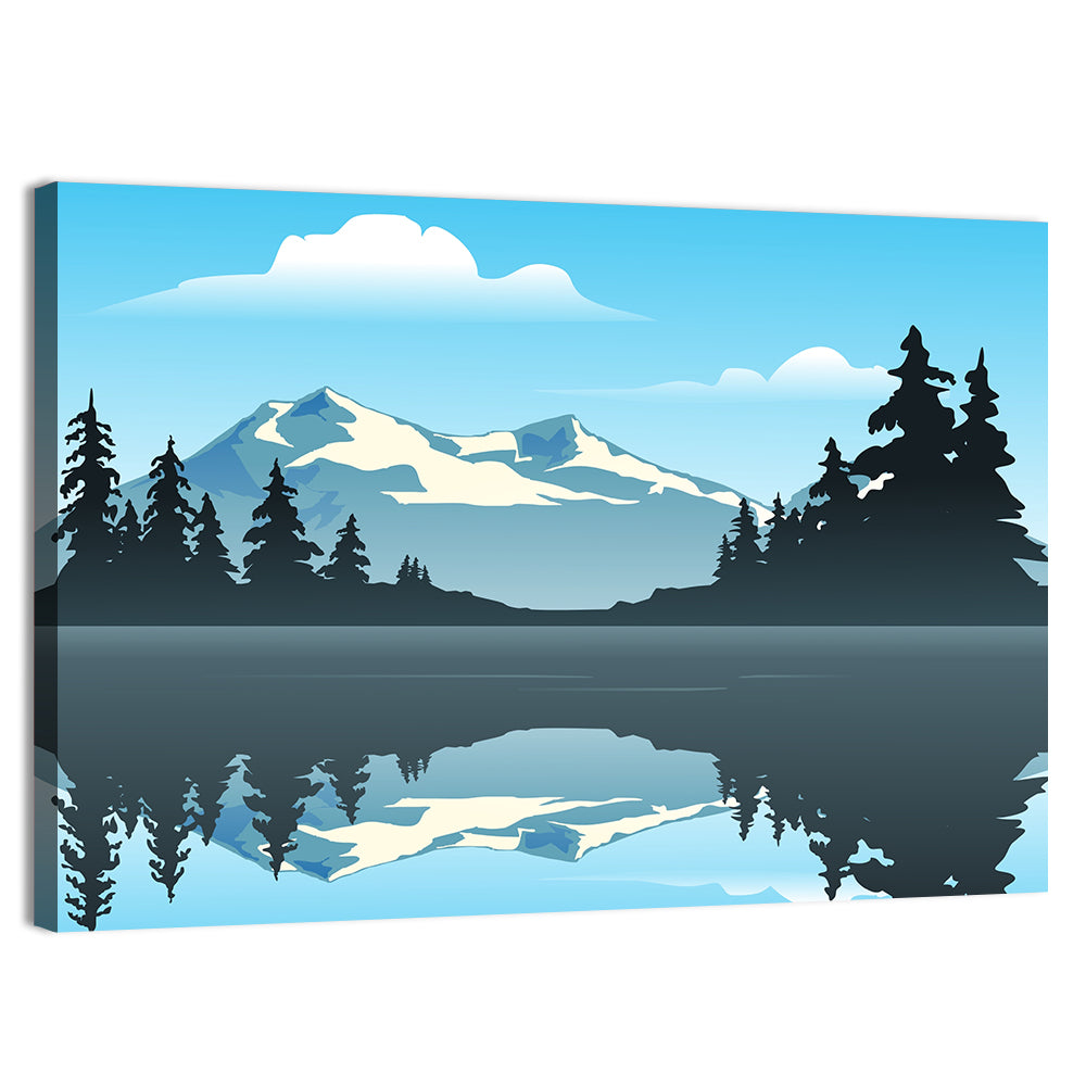 Mountain Lake Reflection Illustration Wall Art, canvas print, landscape