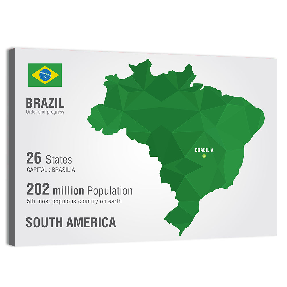 Low-poly Brazil Map Wall Art, canvas print, landscape