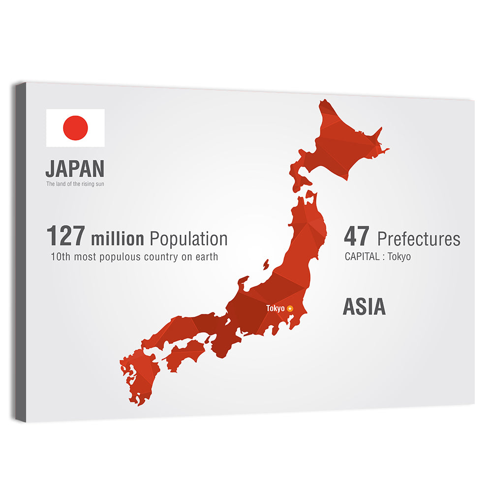 Japan Map Infographic with Tokyo Marker Wall Art, canvas print, landscape