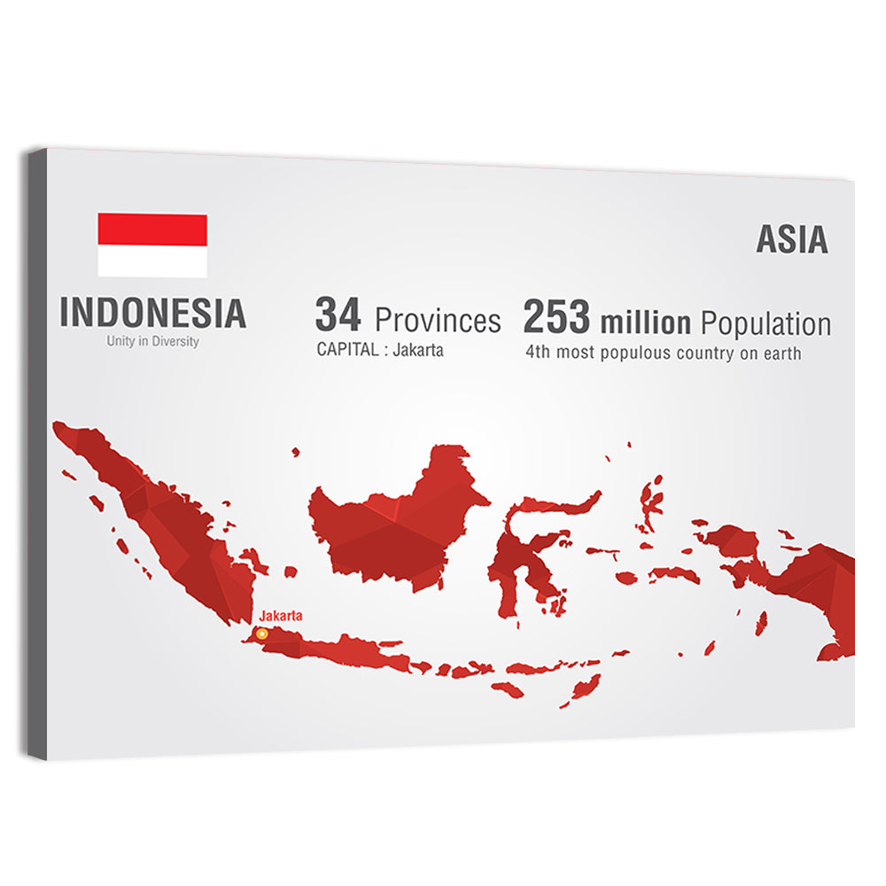 Indonesia Map Infographic Wall Art, canvas print, landscape
