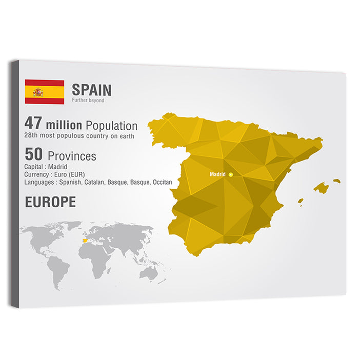 Geometric Spain Map Infographic Wall Art as a canvas print