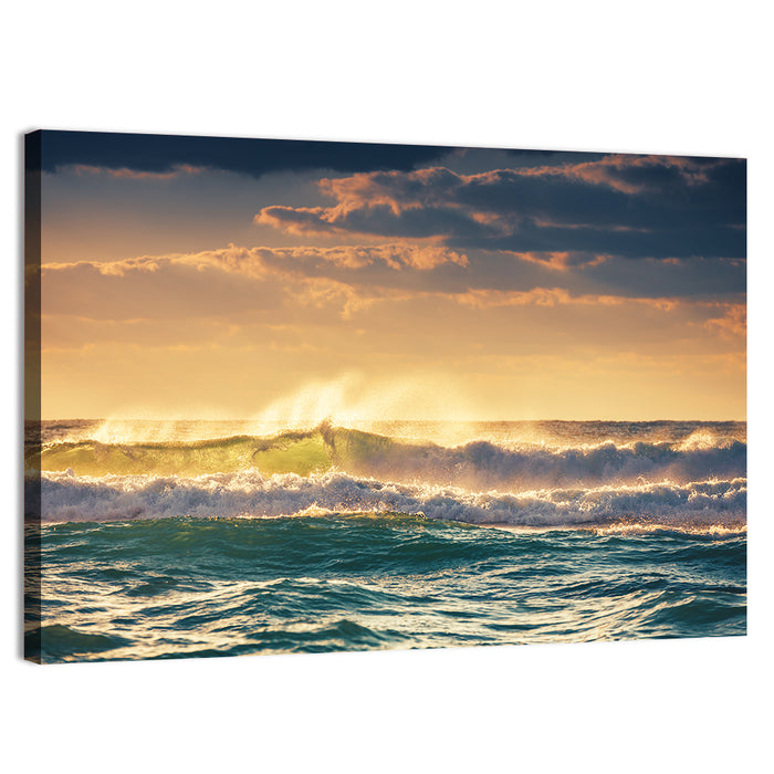 Golden Hour Breaking Waves Wall Art as a canvas print