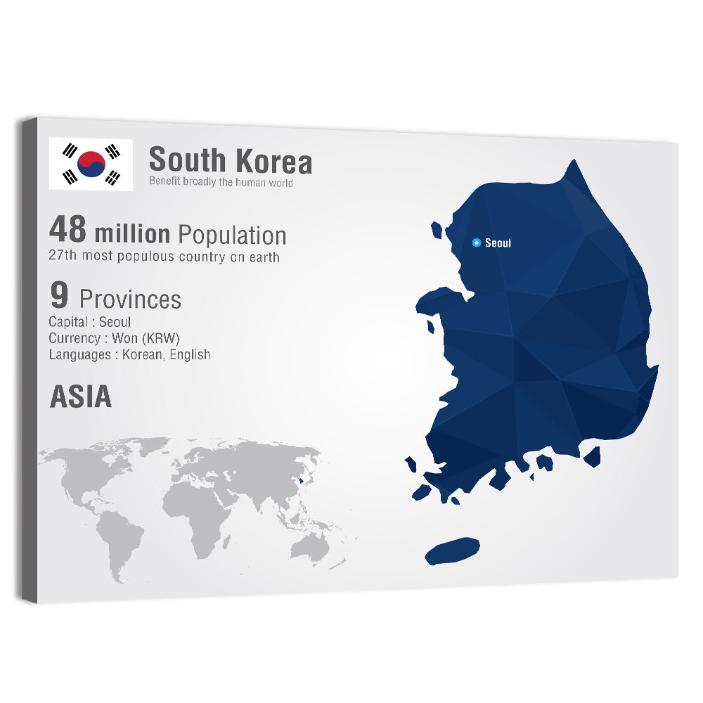 South Korea Infographic Map Wall Art, canvas print, landscape