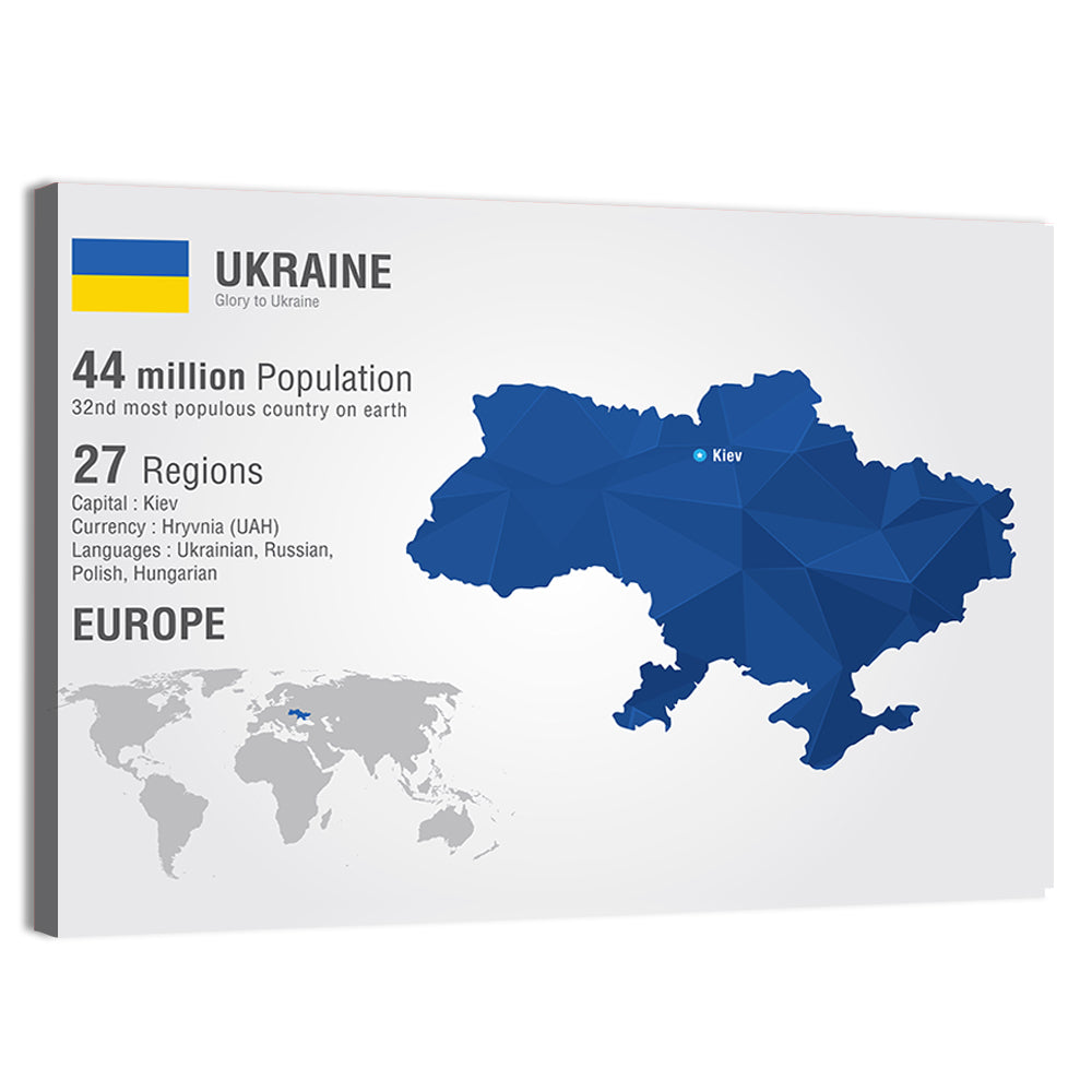Stylized Ukraine Map Wall Art, canvas print, landscape