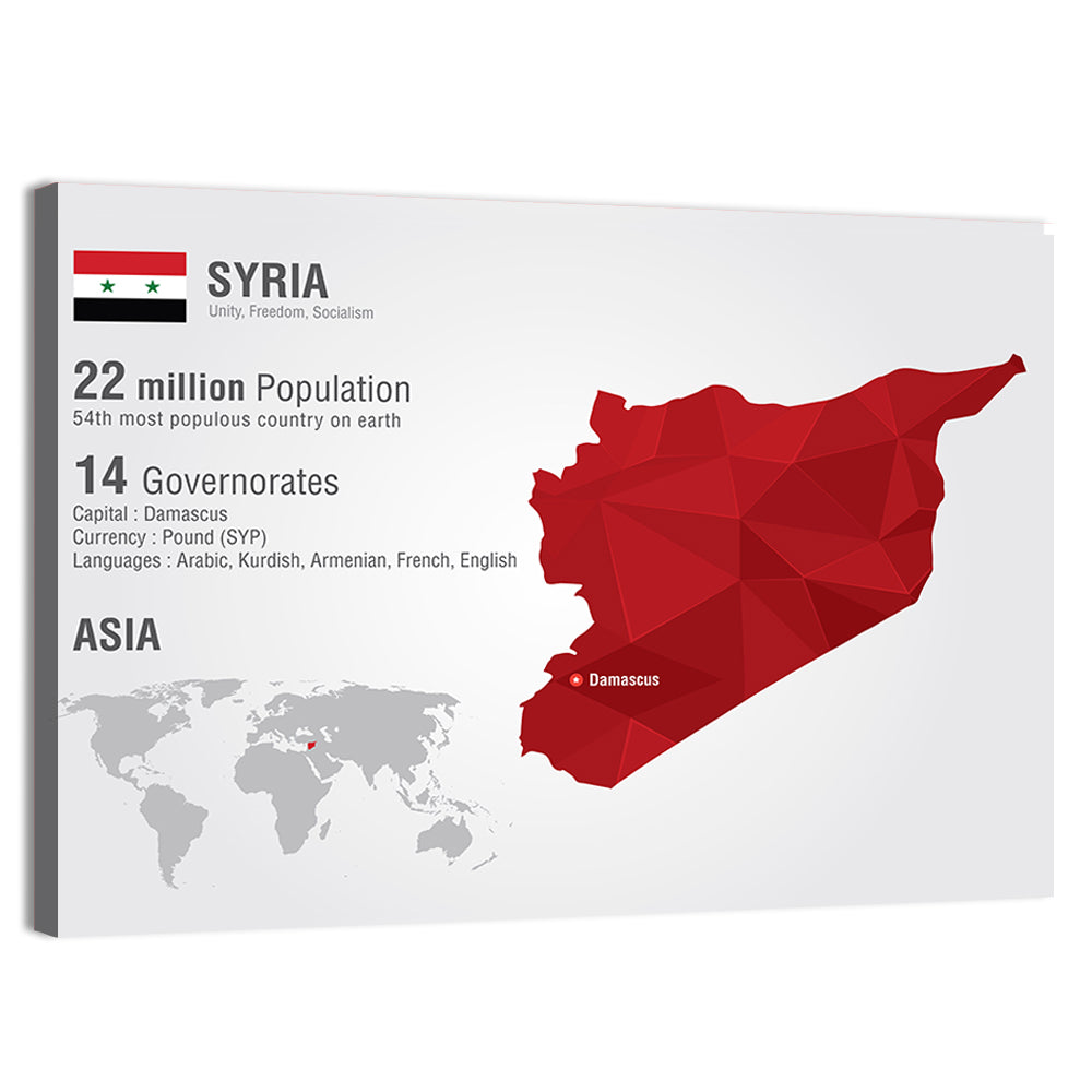 Syria Geometric Map Wall Art, canvas print, landscape