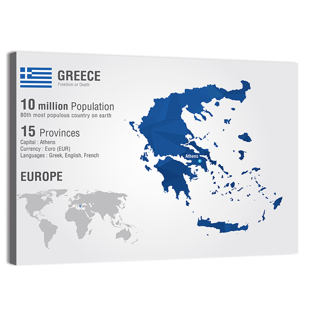 Low-poly Map of Greece Wall Art, canvas print, landscape