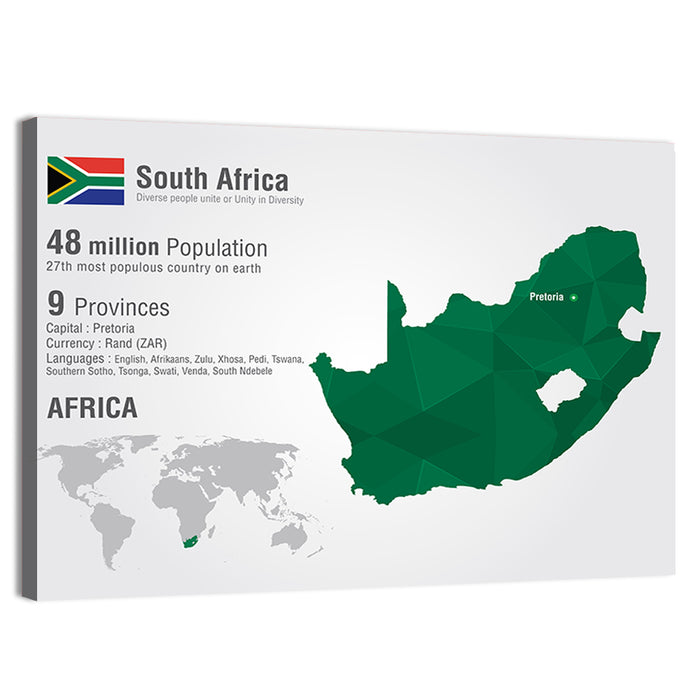 South Africa Geometric Map Wall Art as a canvas print