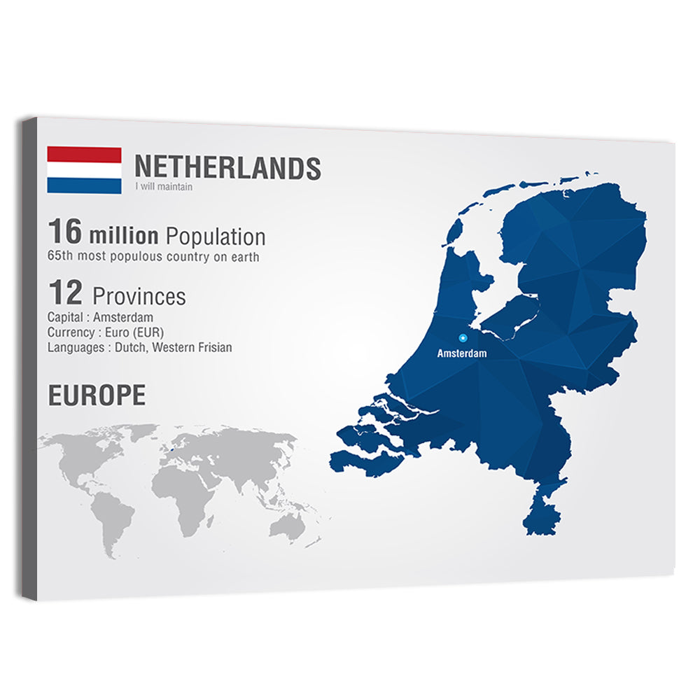 Netherlands Geometric Map Wall Art, canvas print, landscape
