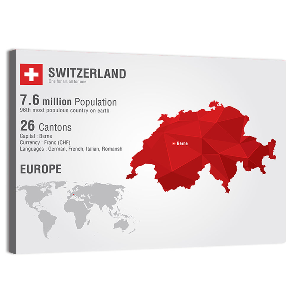 Switzerland Low-poly Map Wall Art, canvas print, landscape