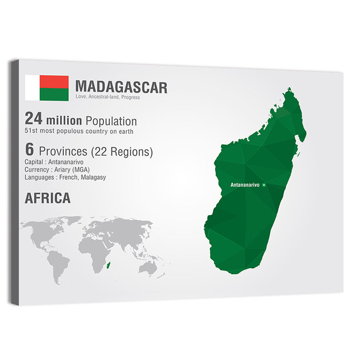 Madagascar Geometric Map Wall Art as a canvas print