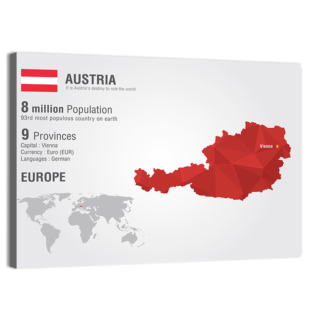 Austria Geometric Map Wall Art, canvas print, landscape